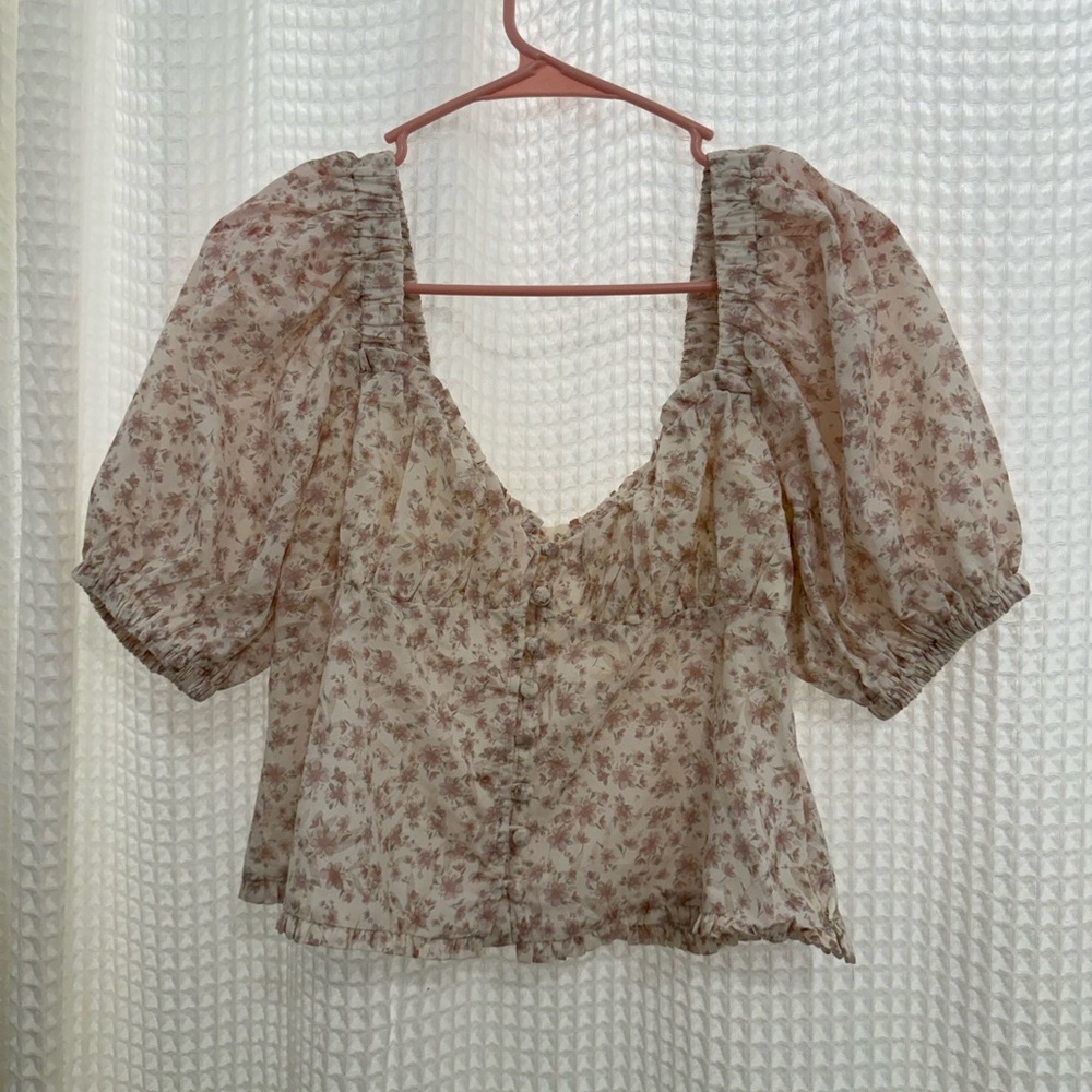 Chic Floral Print Blouse with Puff Sleeves